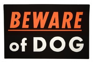Beware of dog sign.
